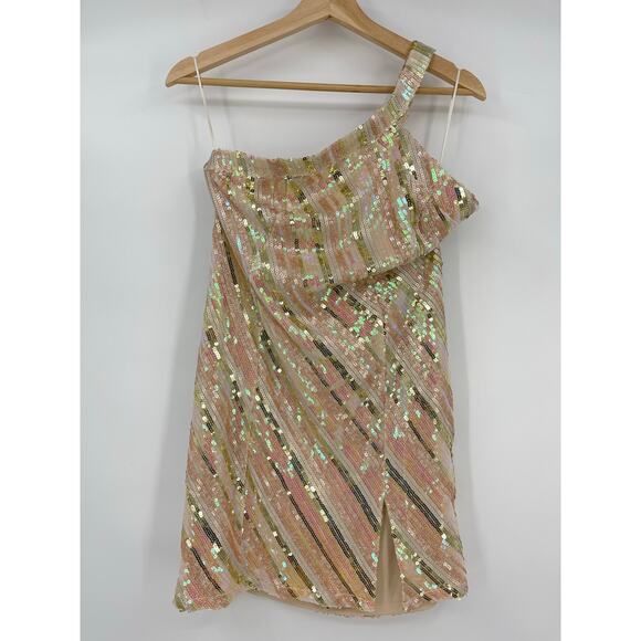 superdown | NWT Cicely Mini Dress in Sequin Multi Cream Pastel Iridescent L - Picture 3 of 14